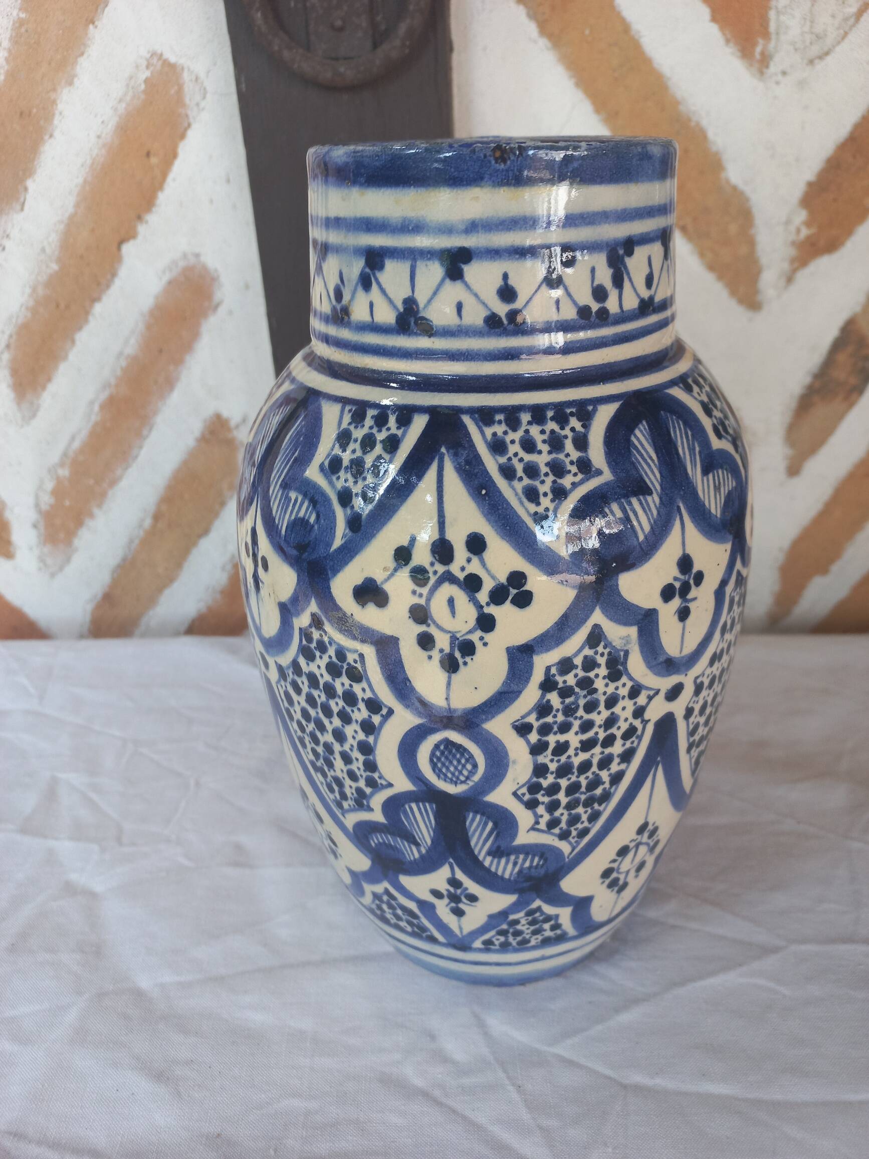 Moroccan white blue vase