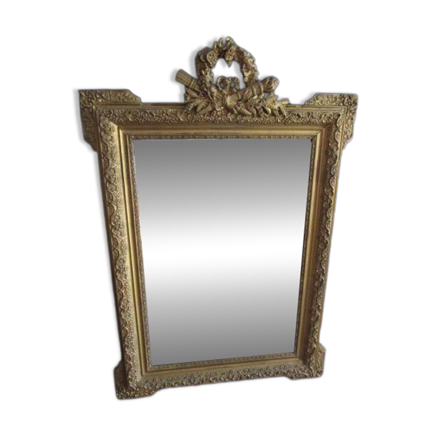 Grand miroir ancien en bois et stuc doré