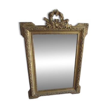 Grand miroir ancien en bois et stuc doré