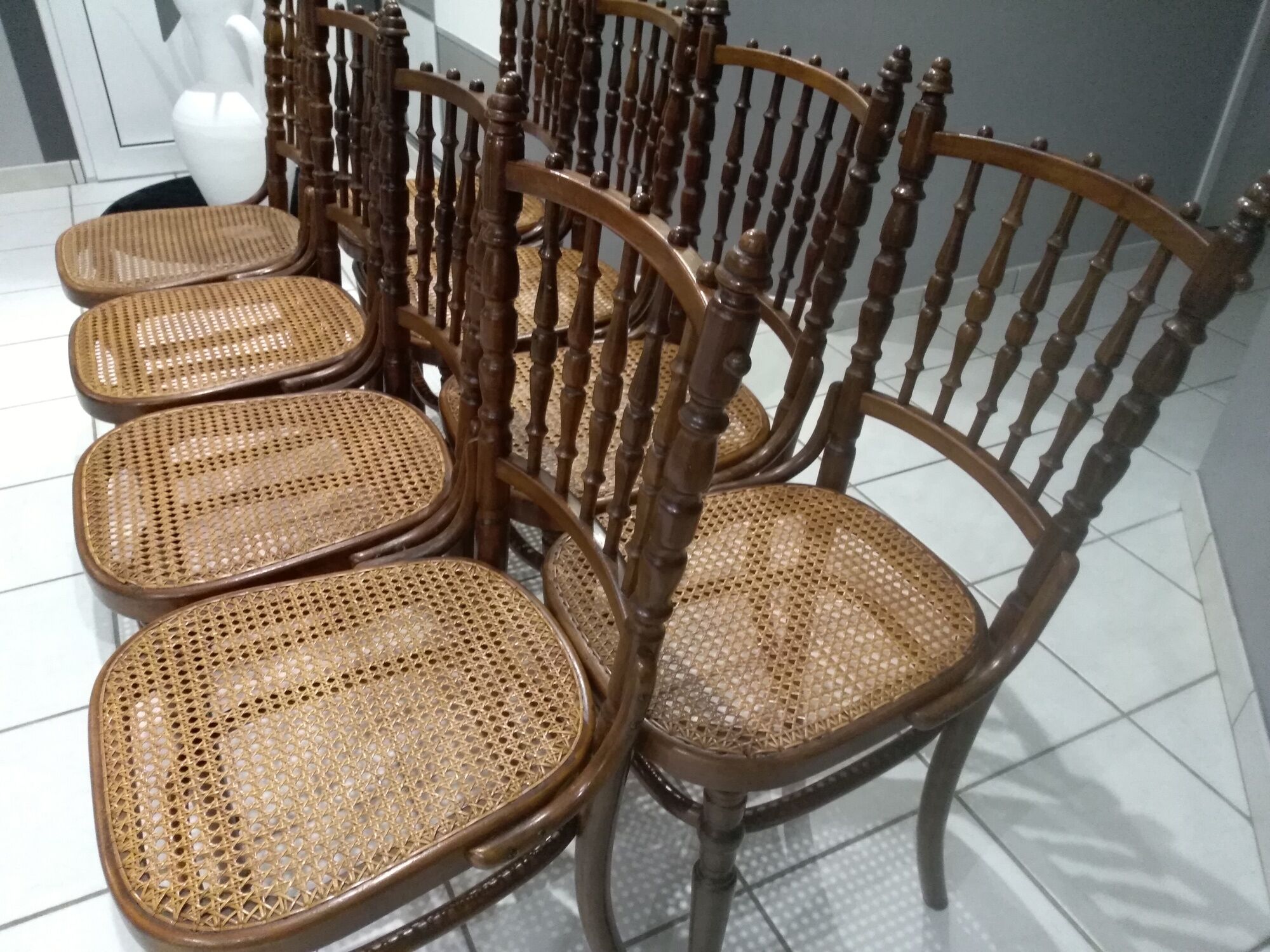 Rare suite of 8 chairs bistrot salon Fischel 1890