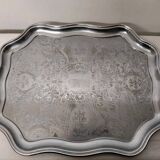 Ancien Grand Plateau De Service En Métal Argenté Chrome Argosy