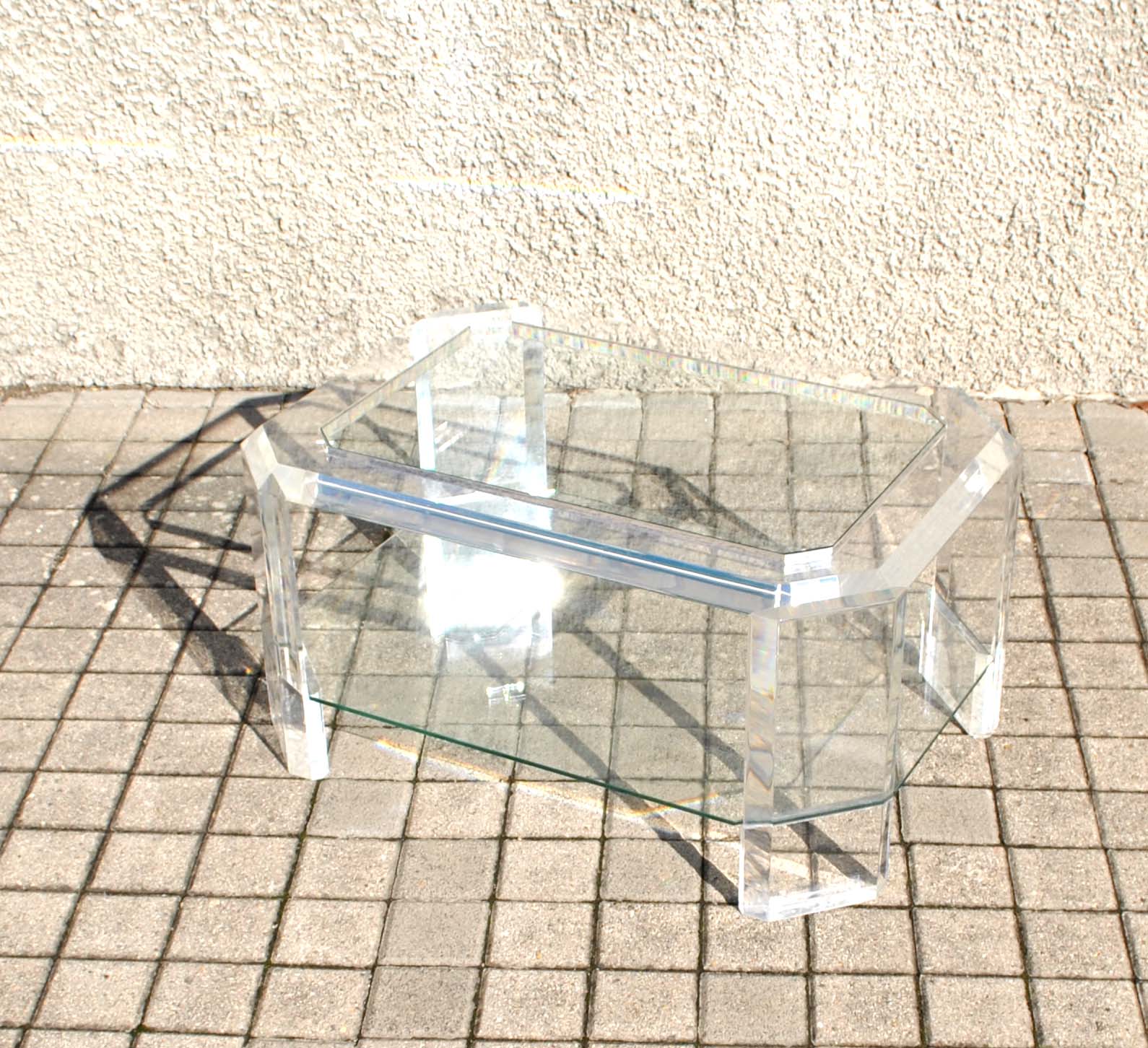 Coffee table DESIGN Modernist glass and transparent plexiglass Lucite DAVID LANGE 75x50
