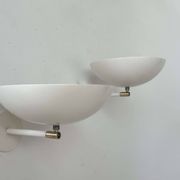 Pair of vintage adjustable wall lights, brass and white metal, France 1970