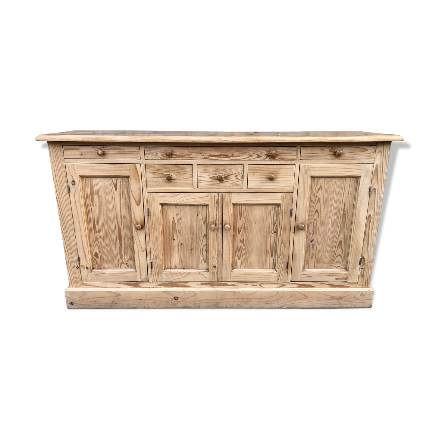 Scandinavian natural pine sideboard with 4 doors and 6 drawers.