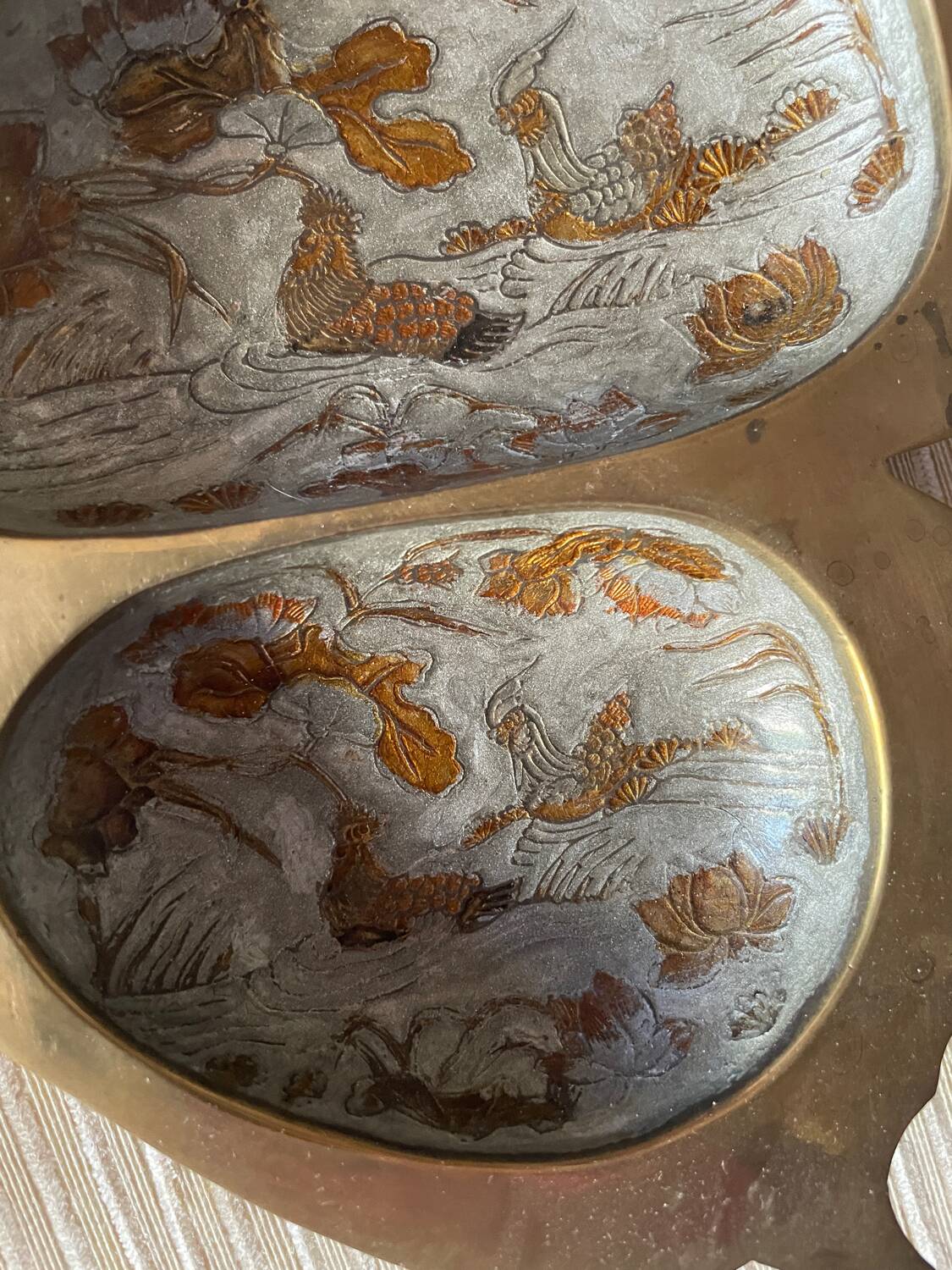 XL butterfly-shaped brass cloisonné trinket tray