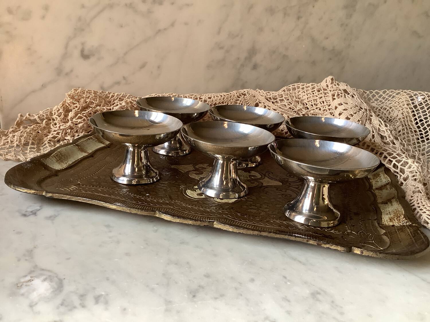 6 stainless steel cups by Guy Degrenne, 1970s