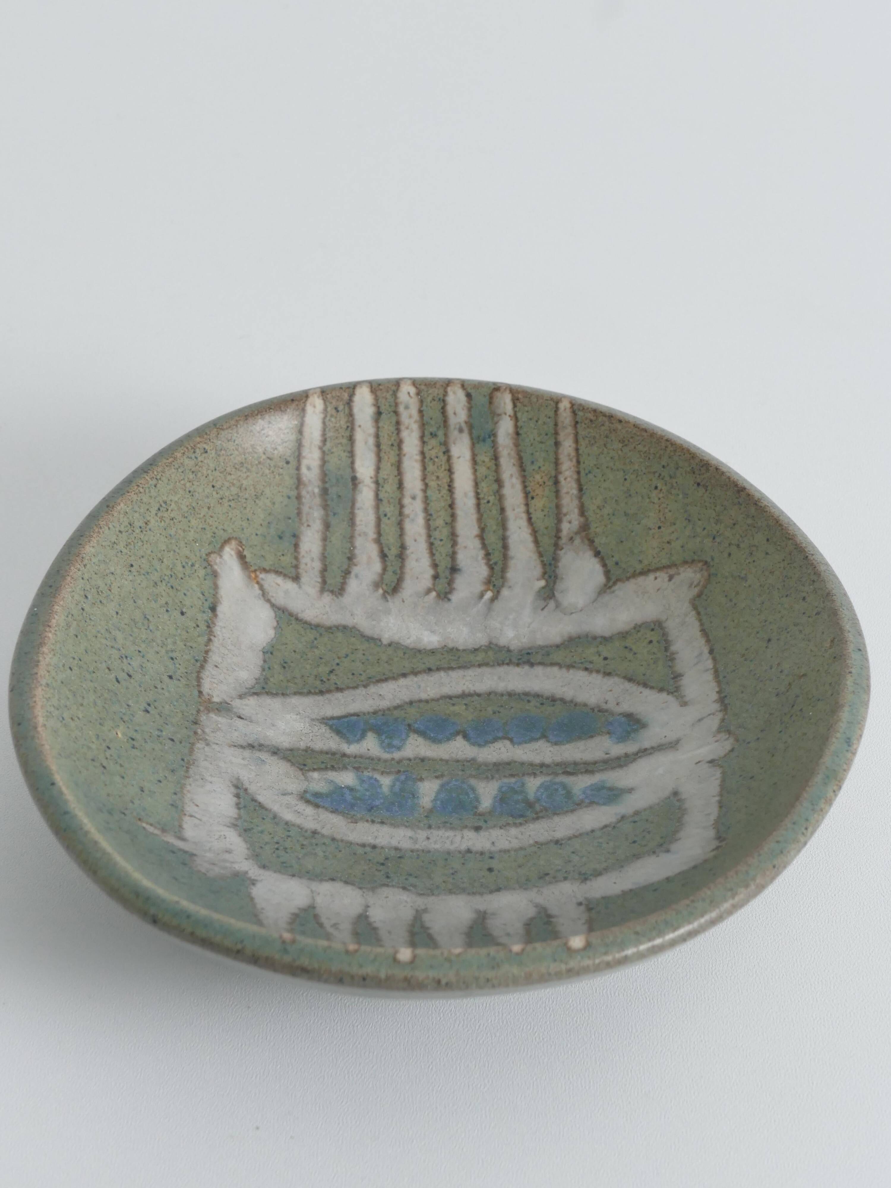 Midcentury-Modern Handmade Stoneware Bowl with Abstract Motif, 1960s