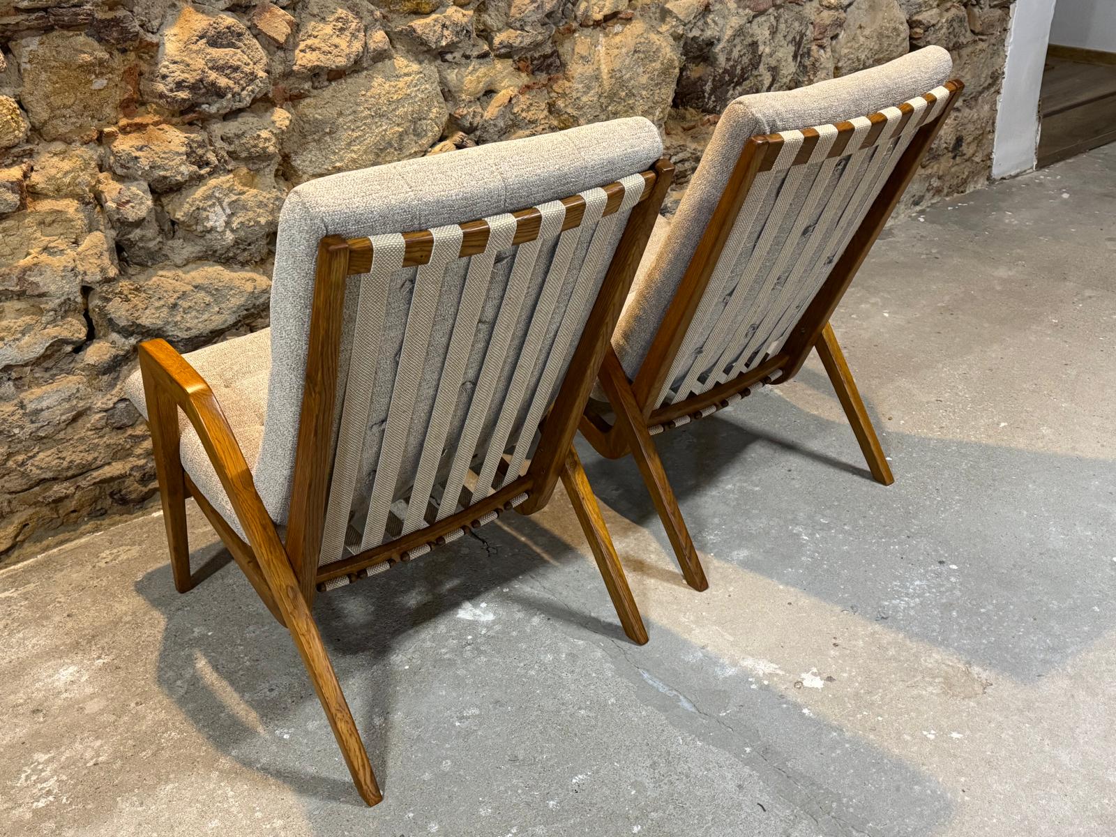 Paire de fauteuils par Jan Vaněk, années 1940, entièrement restaurés, Tchécoslovaquie