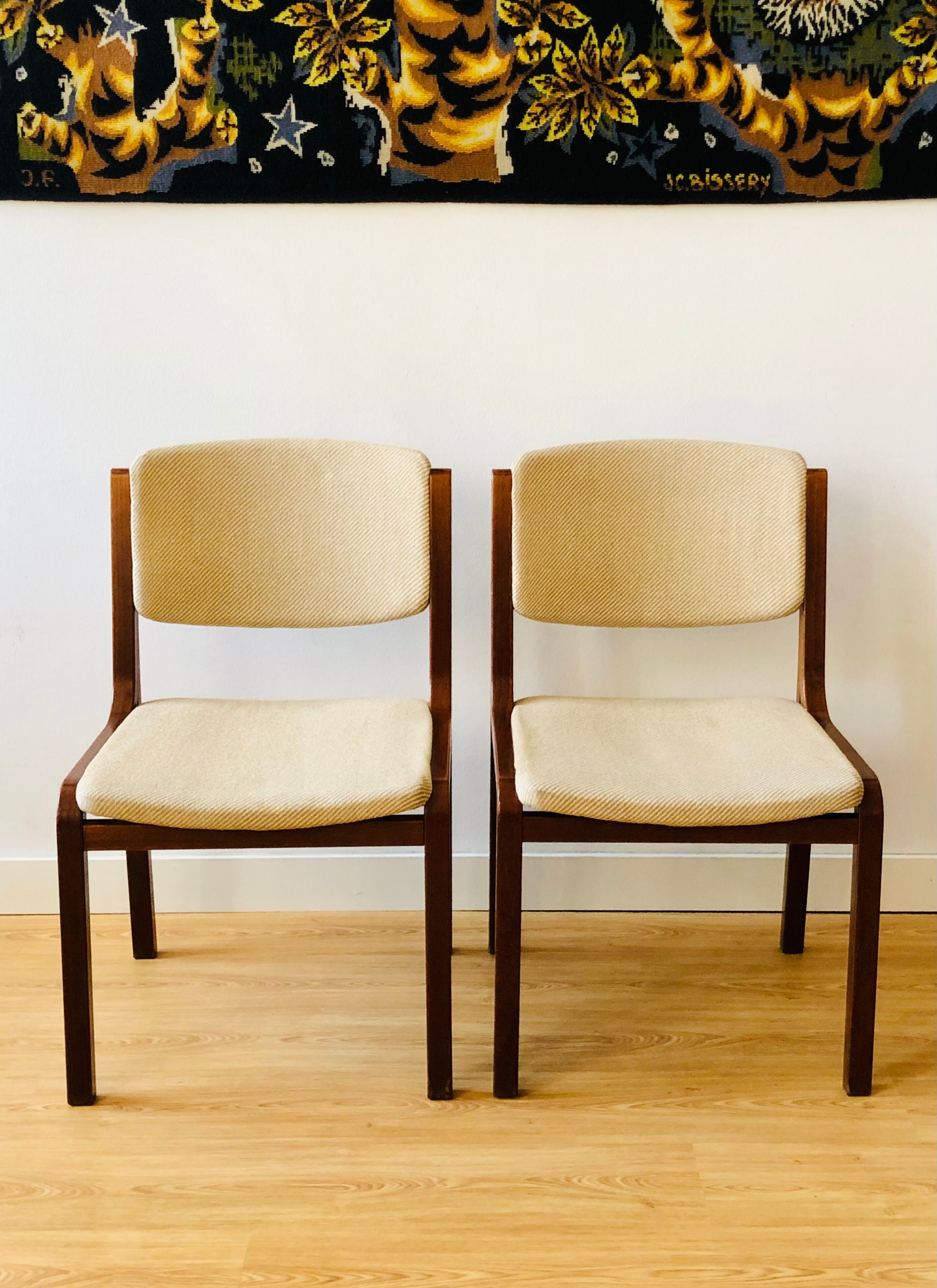 Set of 4 vintage chairs in teak and wool