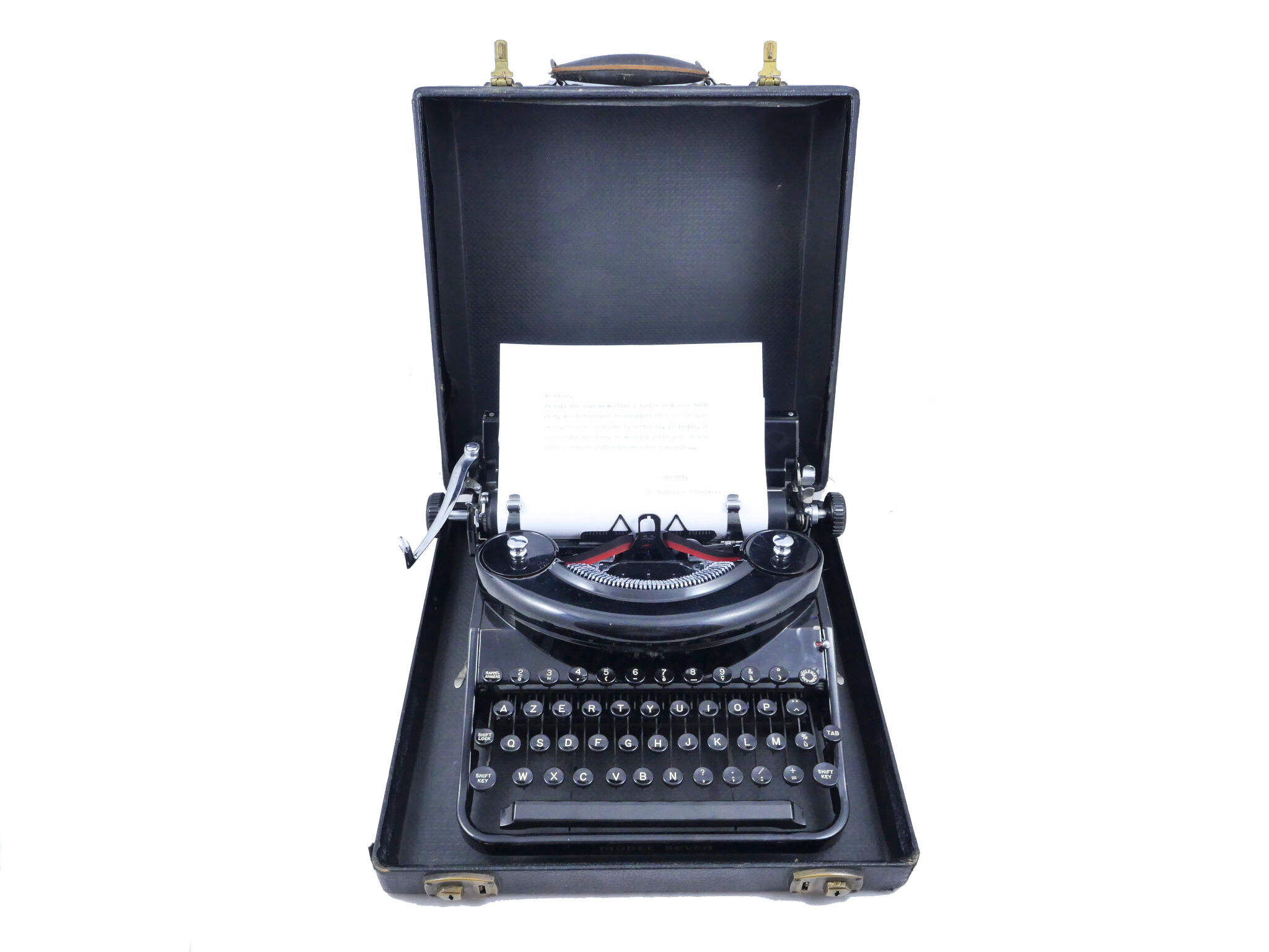 Machine à écrire Remington Noiseless 7 portable noire brillante Superbe 1937 USA
