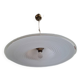 Vintage very large murano white swirl ceiling light clear rim