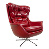 Vintage design tufted red sky leather lounge egg chair 1970s
