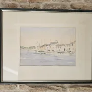Watercolour painting of the port and boats of Saint-Tropez signed Fulvio.