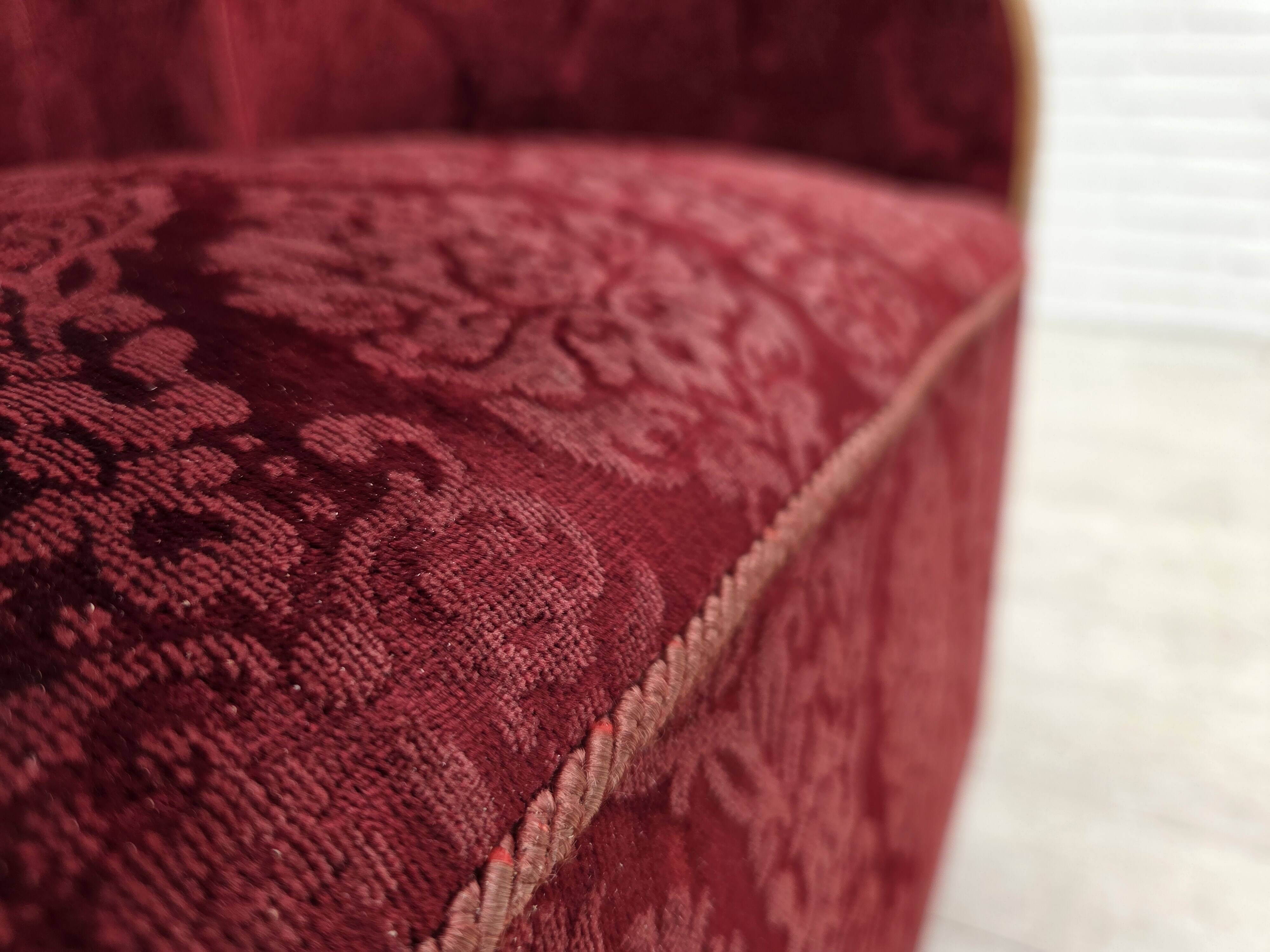 1960s, Danish armchair, cherry-red furniture velour.