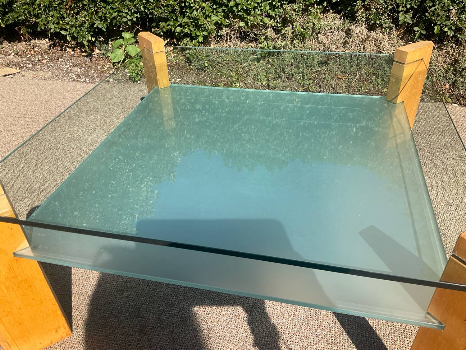Vintage beech and glass coffee table
