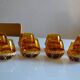 Set of 8 amber glasses & vintage rattan 1970