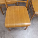 Danish ensemble transformable table 114 cm / 154 + 4 modernist chairs from the 1970s