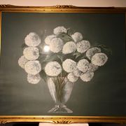 Tableau nature morte aux fleurs blanches années 70