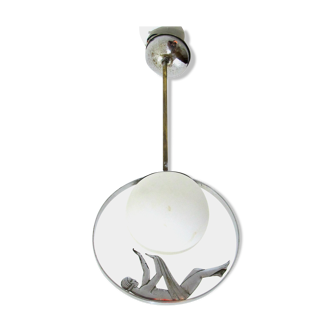 Suspension art déco chrome et opaline