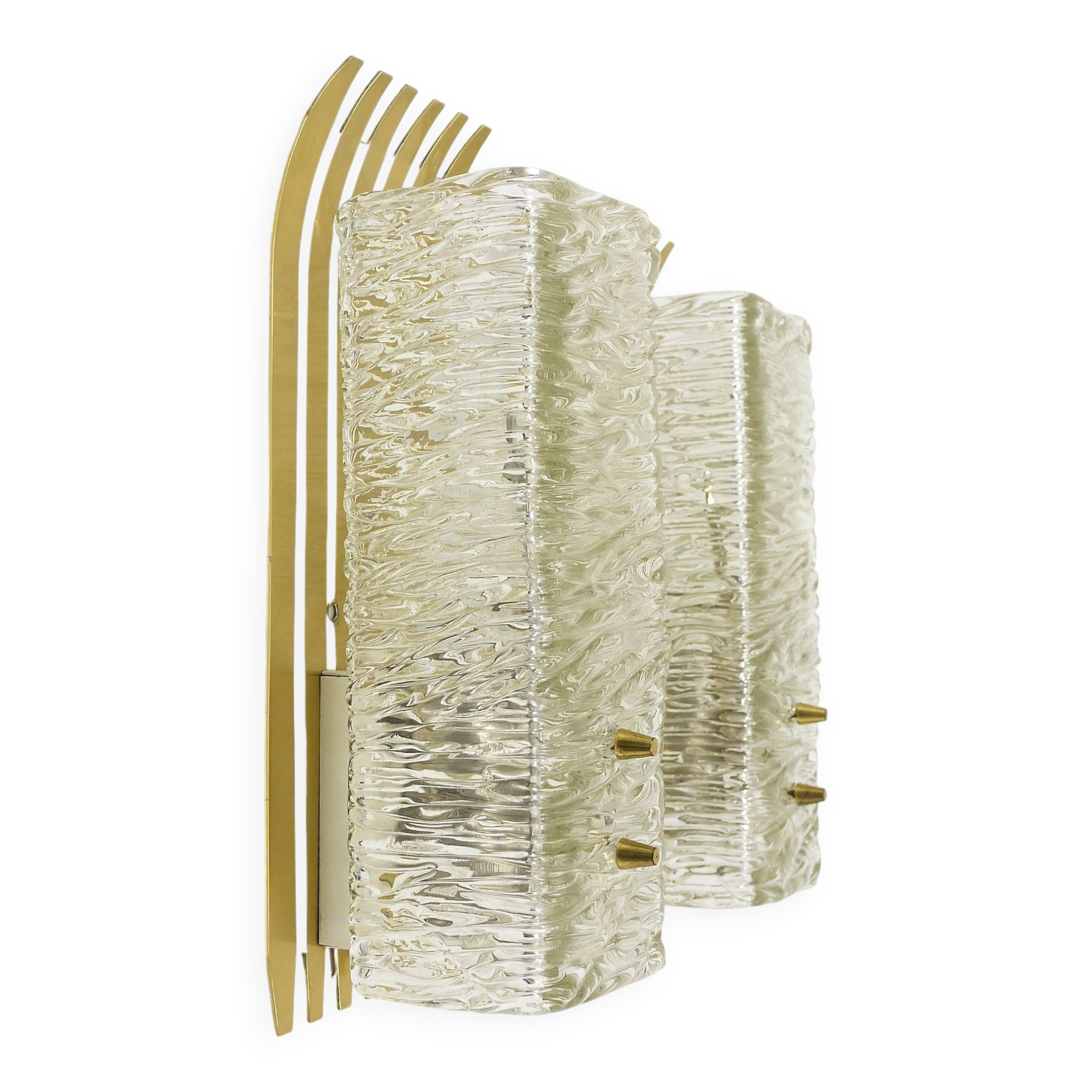 J.T. Kalmar Vienna Pair of Wall Sconces in Brass and Glass, Austria, 1950s