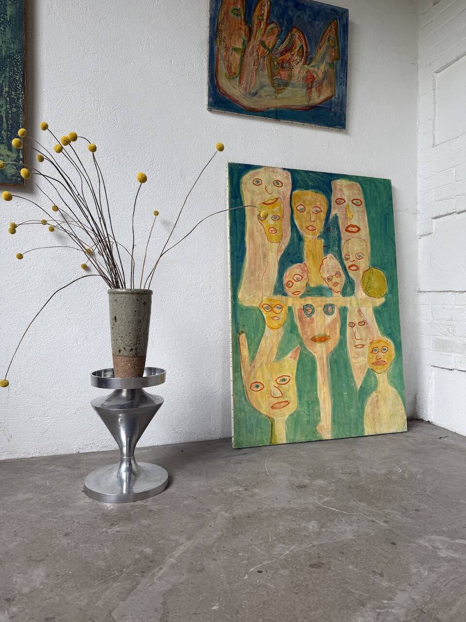 Brushed stainless steel console pedestal 1970