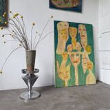 Brushed stainless steel console pedestal 1970