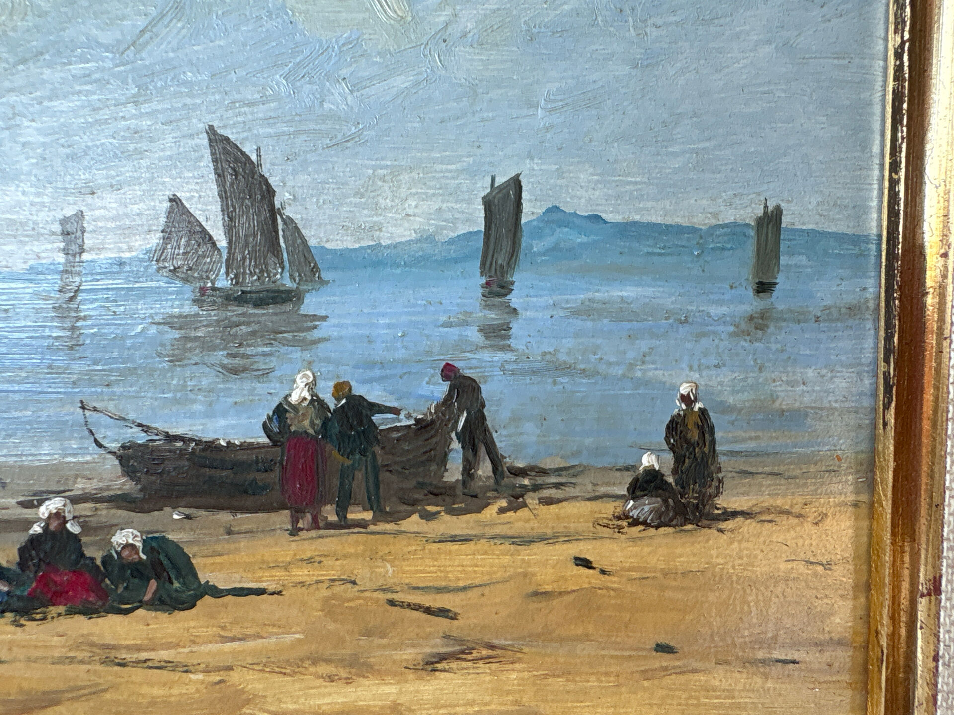 Painting signed Gérard Roux known as "Rouxe" – Scene of a Normandy beach