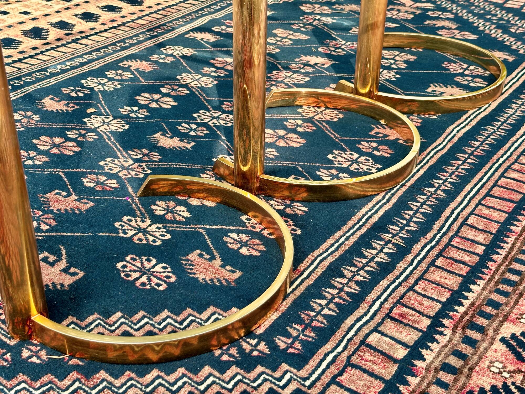 Coffee table, brass and glass, modular, set of 3, italy 1970s