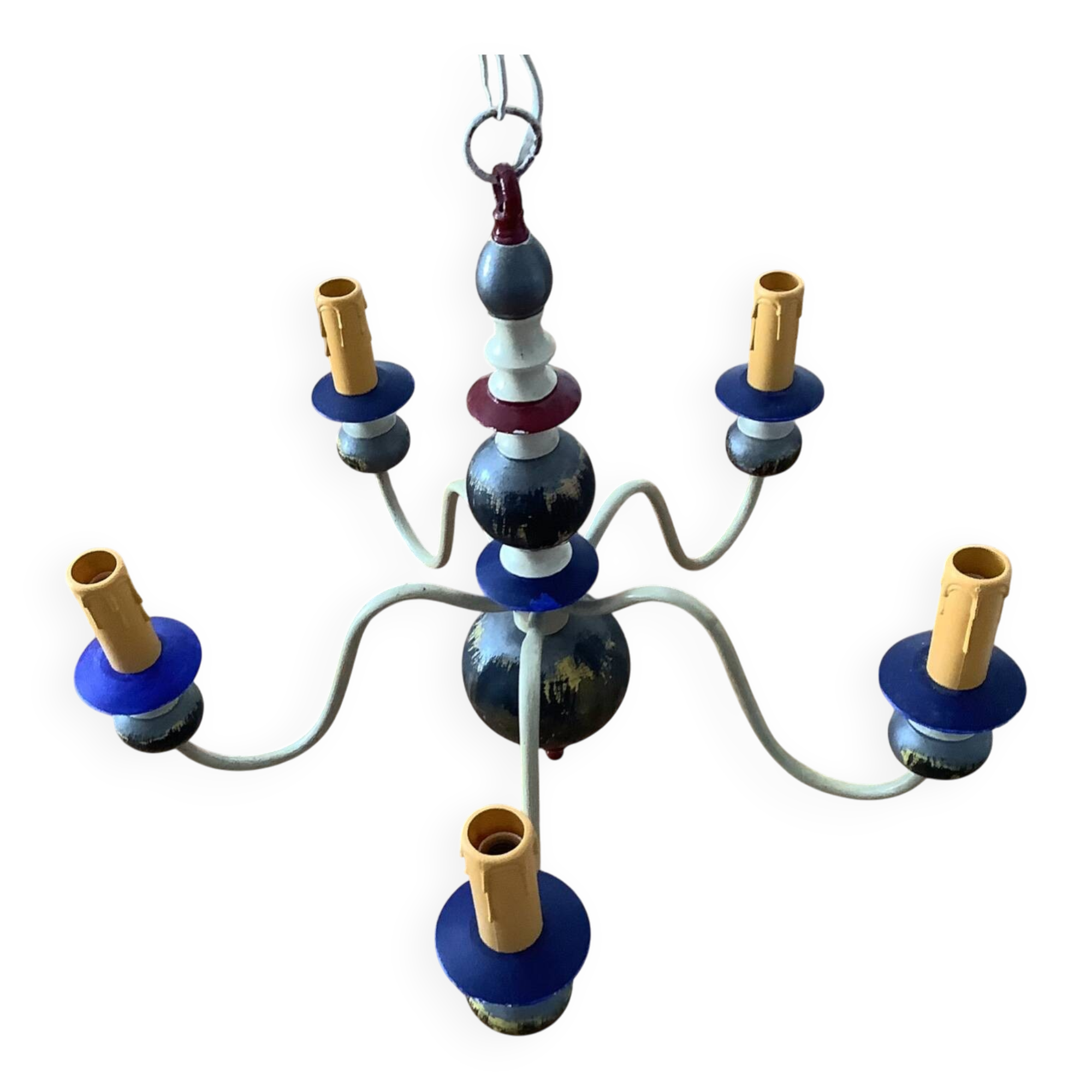 Baroque vintage chandelier 5 branches wood + metal