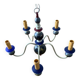 Baroque vintage chandelier 5 branches wood + metal