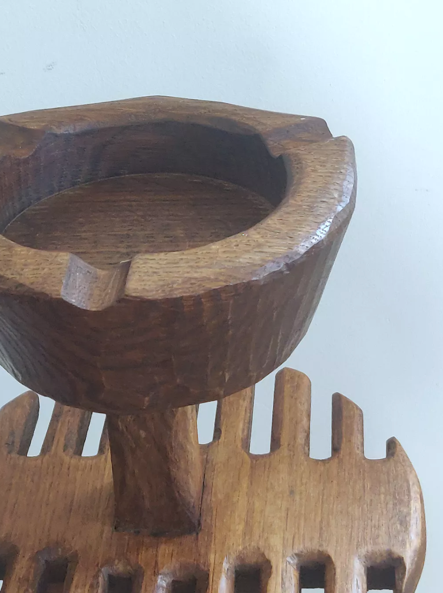 Brutalist ashtray in solid oak 50s