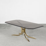 Vintage brass hollywood regency gold glamour coffee table with glass top, 1970s