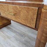 Console Art Déco en ronce de thuya avec miroir et tiroirs