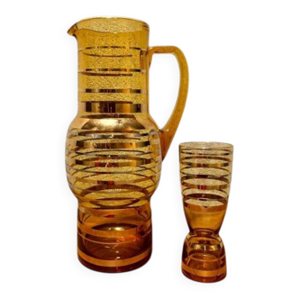 Carafe and its glass in Bohemian crystal