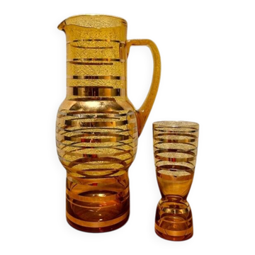 Carafe et son verre en cristal de Bohème