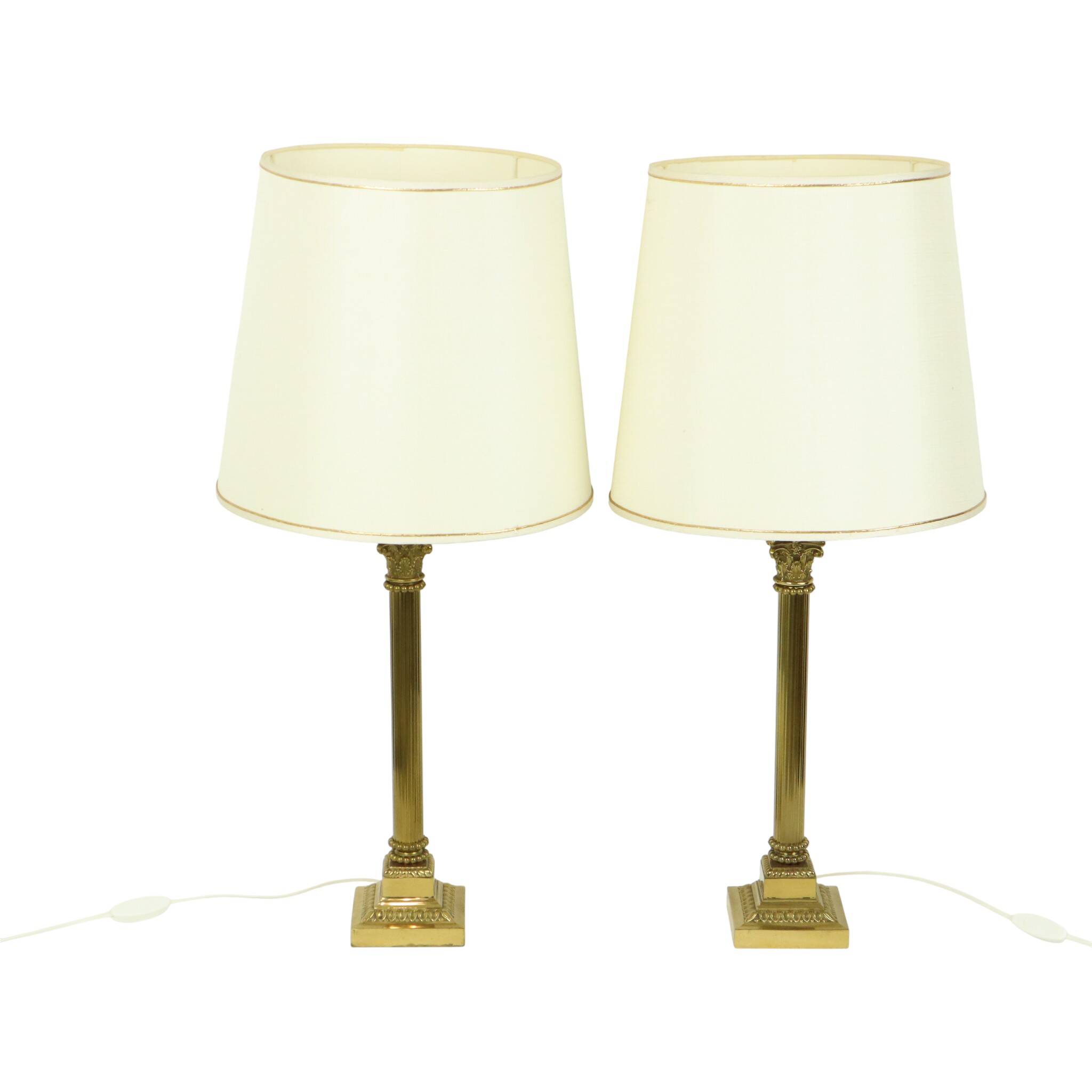 Pair of Hollywood Regency Lamps Brass Pillar Column 75cm
