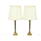 Pair of Hollywood Regency Lamps Brass Pillar Column 75cm