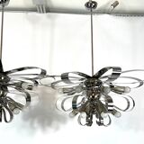 Mid-century pair of Italian chrome chandeliers from 70