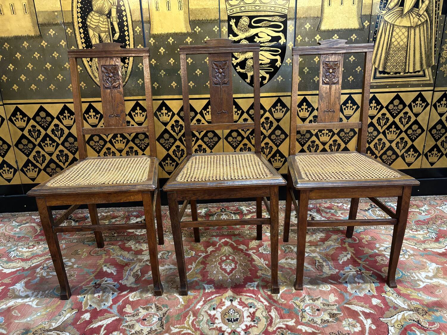 3 caned art deco chairs