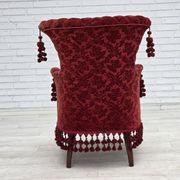 1950s, Danish armchair, furniture velour, beech wood legs.