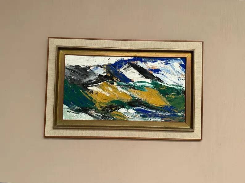 Original Swedish Oil on Cardboard – "Mountains" by Svendolf Carlsson – Signed – Vintage and Framed – 70 × 45 cm (27.6" × 17.7")