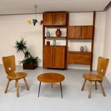 Antique modular shelf in solid French elm from the 60s, vintage