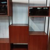 Scandinavian modular shelf bookcase in teak and black metal