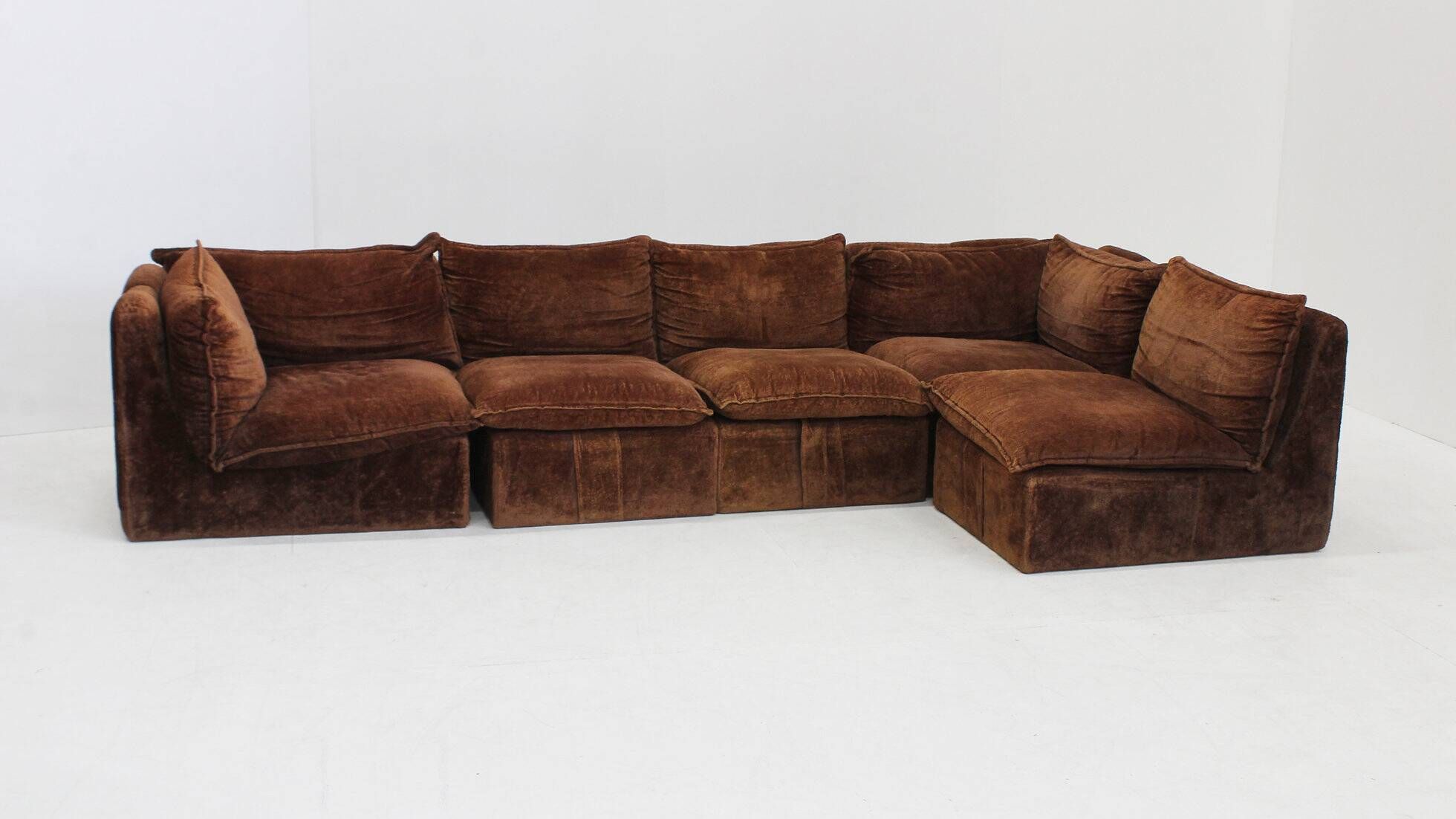 Vintage modular sofa brown velvet Italy 1970s