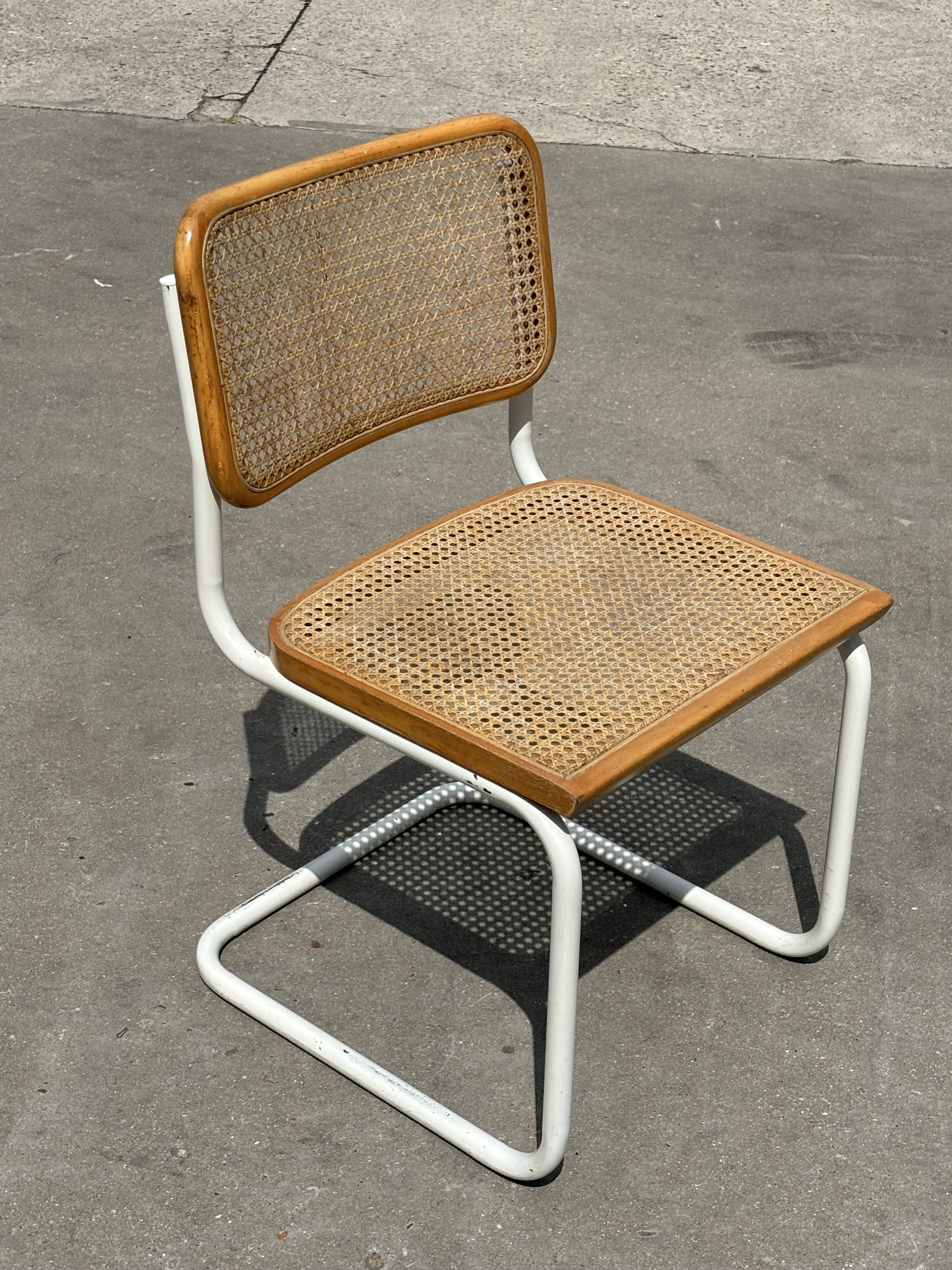 Cesca chair b32 model in white and wood by Marcel Breuer