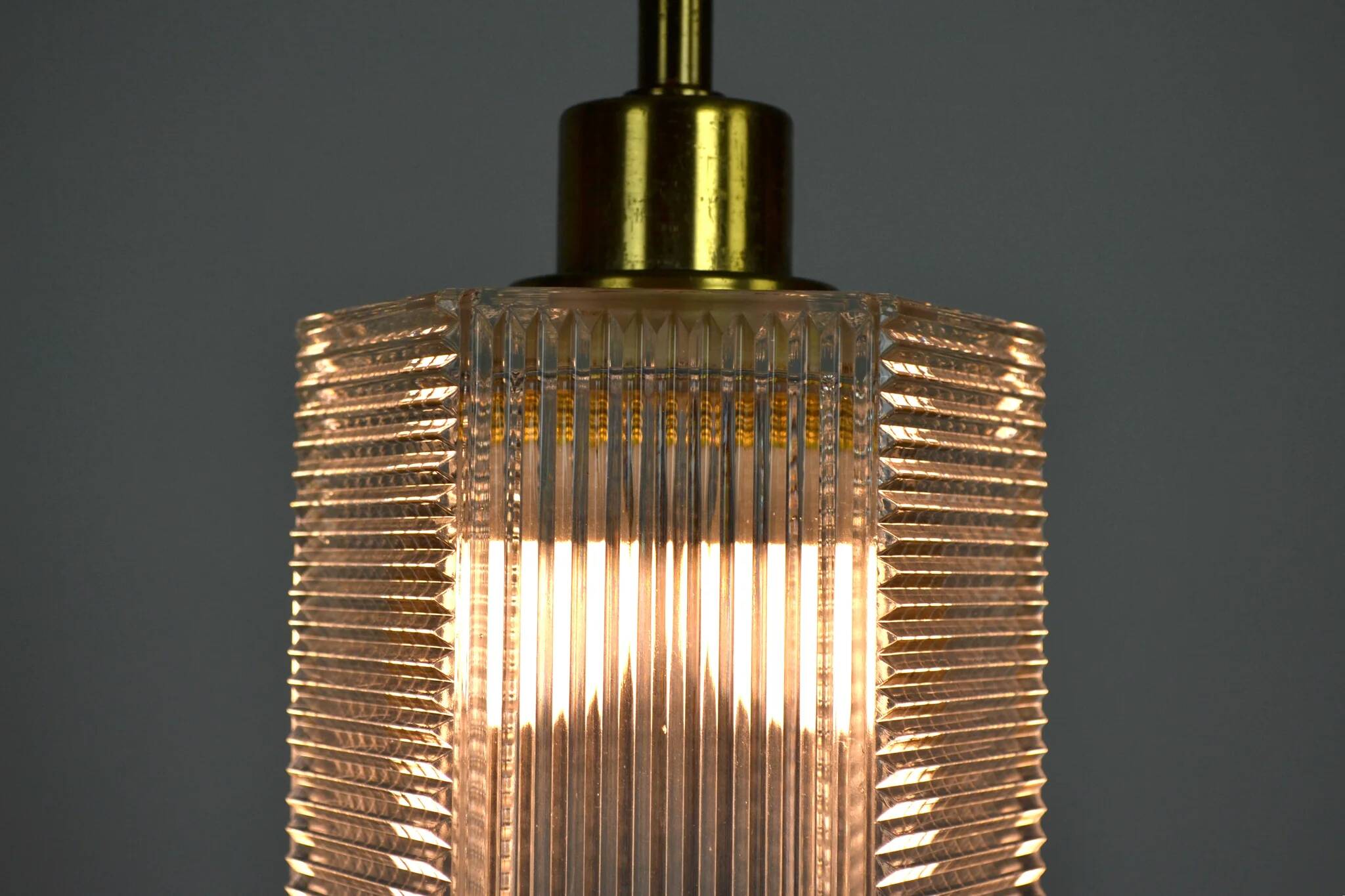 Pendant Lamp, Pressed Glass and Brass, 1960s, Sweden