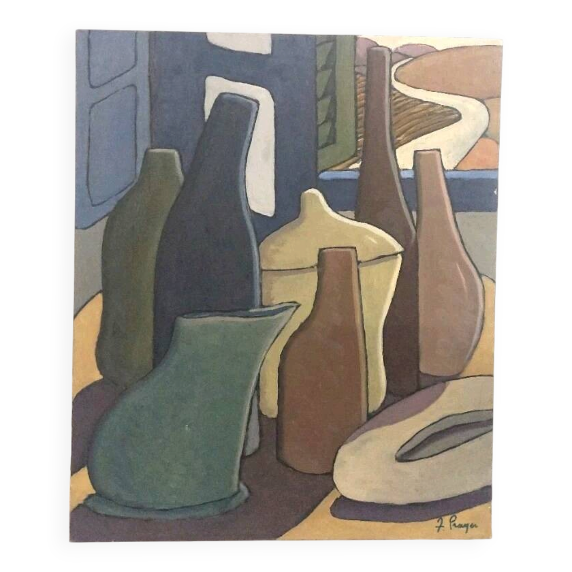Oil painting on canvas "Still Life with Plate" Franco Prayer (1924) 60x50 cm