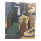 Oil painting on canvas "Still Life with Plate" Franco Prayer (1924) 60x50 cm