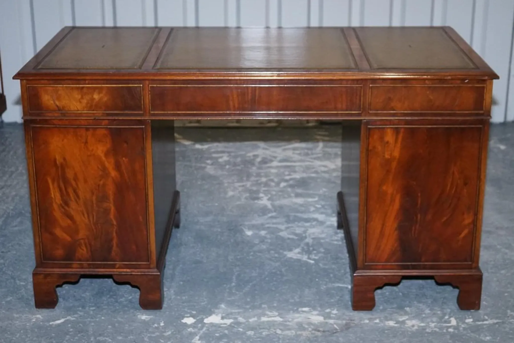 Vintage Green Hunter Leather Pedestal Desk by Bevan Funnell