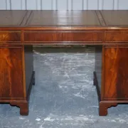 Vintage Green Hunter Leather Pedestal Desk by Bevan Funnell